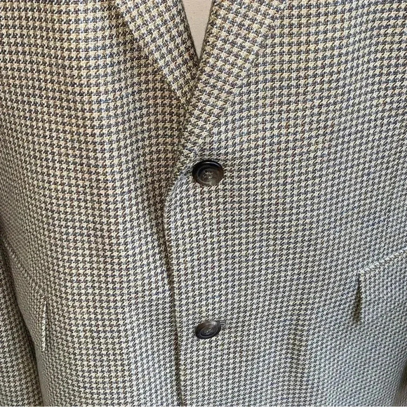 LANDS END Houndstooth Blazer Wool Silk Linen Blend Mens 46L Sport Coat Jacket - Picture 5 of 14